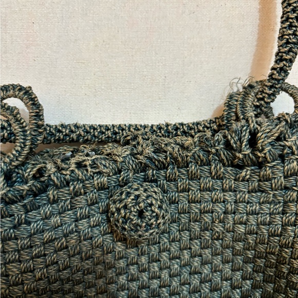 Vintage 1940s Woven Blue and Tan Purse - Picture 6 of 7